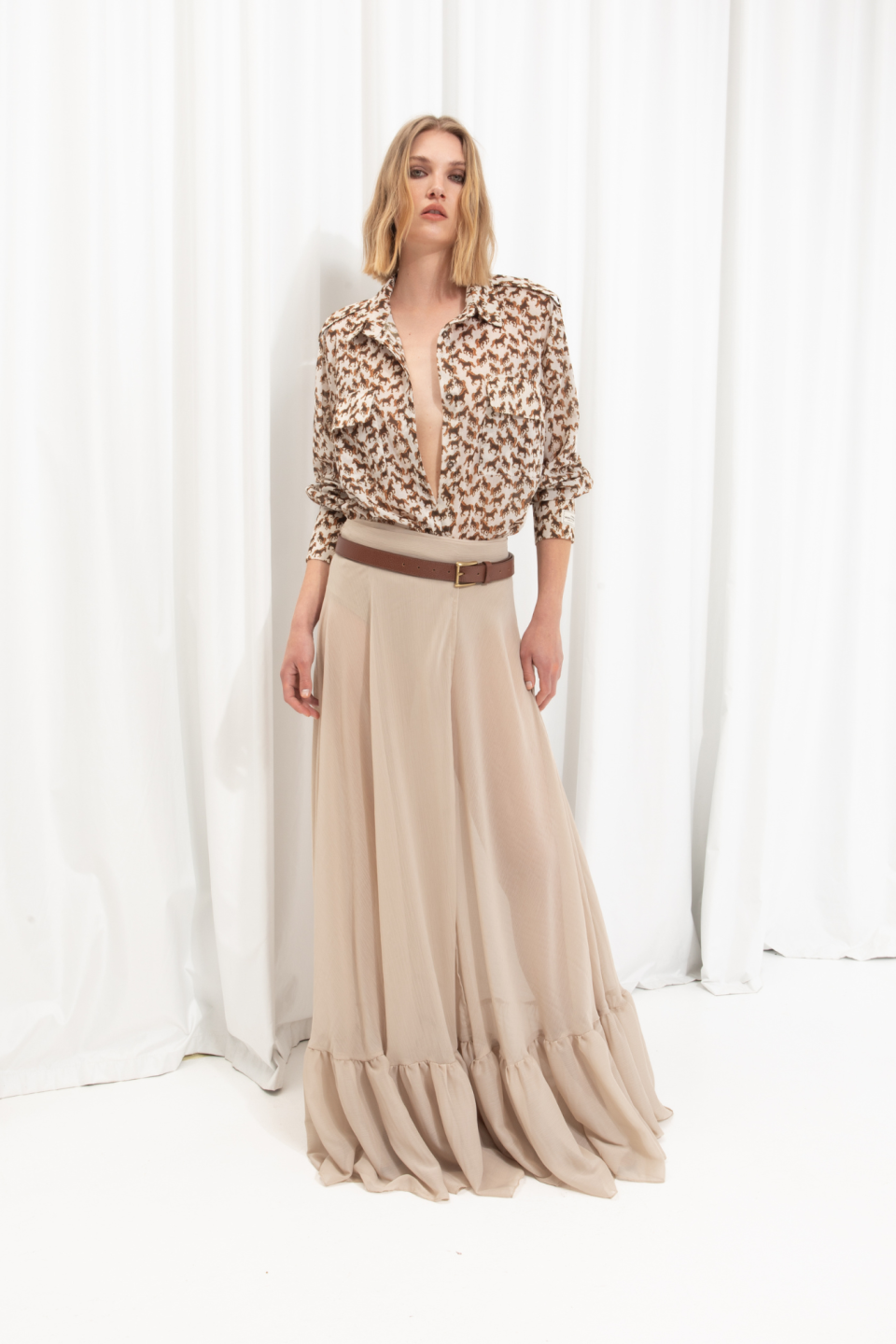 Beige Ruffled Wrap Skirt | Vassia Kostara